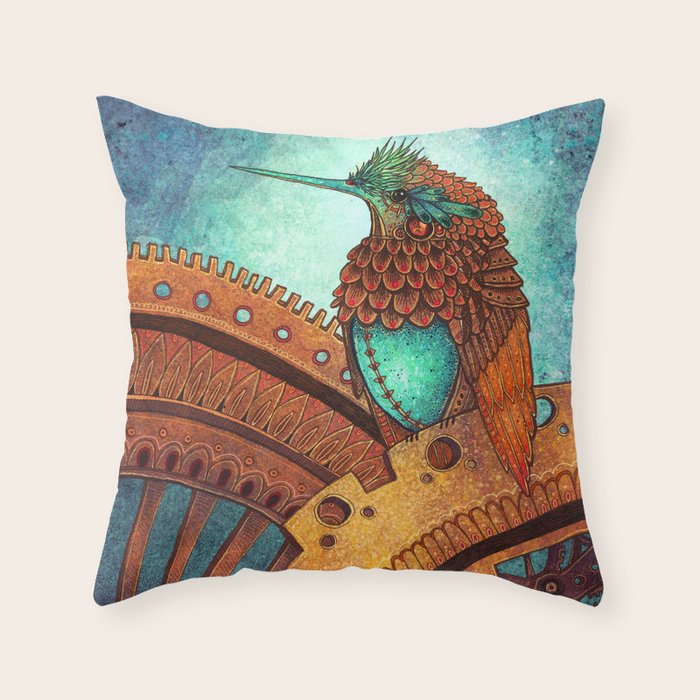 Clockwork Hummingbird Throw Pillow Gallery Image 6