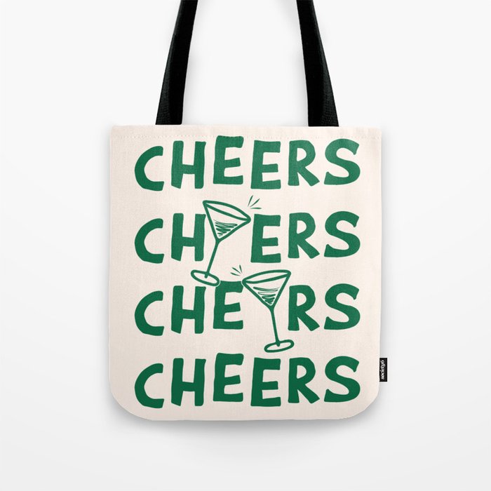 Cheers. Cocktails and Drinks in Green And Linen White Tote Bag Gallery Image 1