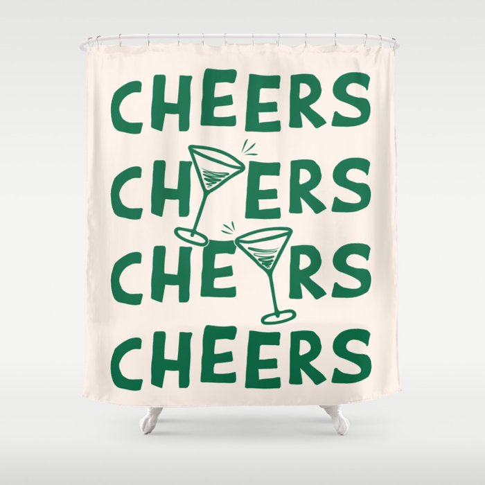 Cheers. Cocktails and Drinks in Green And Linen White Shower Curtain Gallery Image 1