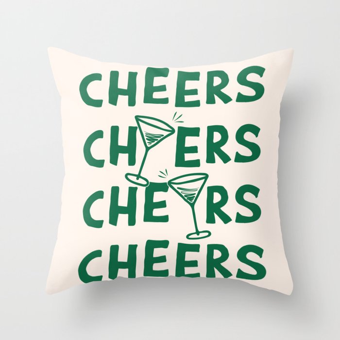 Cheers. Cocktails and Drinks in Green And Linen White Throw Pillow Gallery Image 6