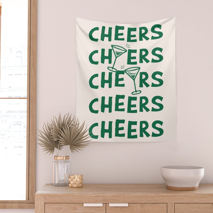 Cheers. Cocktails and Drinks in Green And Linen White Wall Tapestry Gallery Image 2