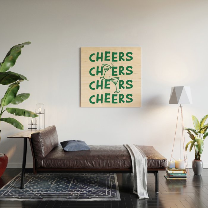 Cheers. Cocktails and Drinks in Green And Linen White Wood Wall Art Gallery Image 2