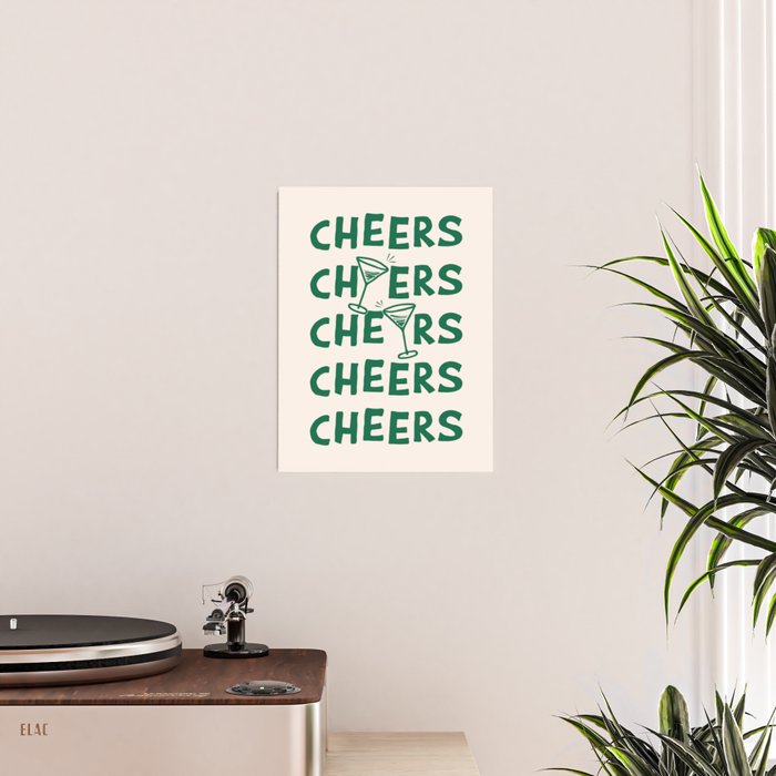 Cheers. Cocktails and Drinks in Green And Linen White Poster Gallery Image 2