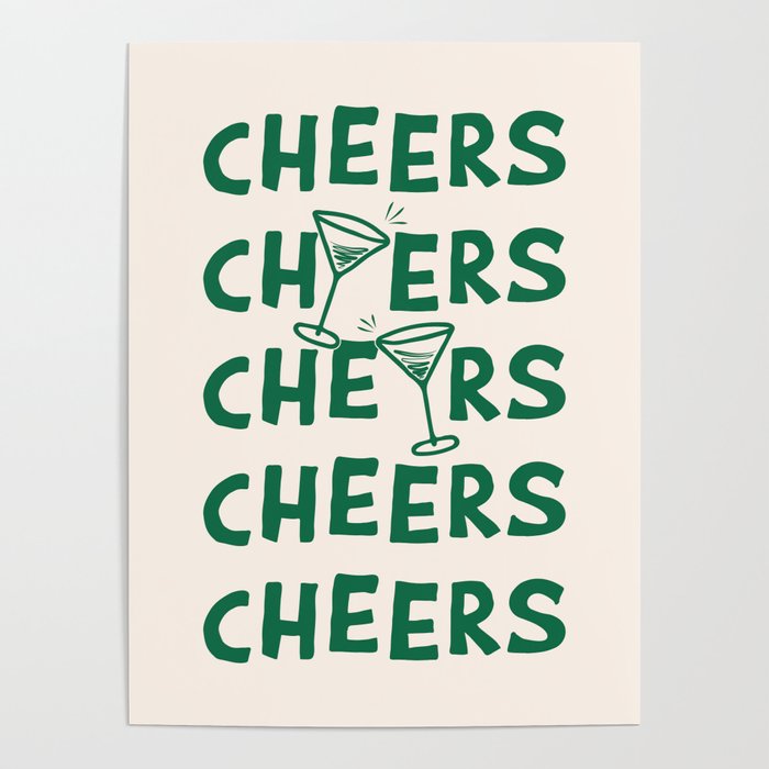 Cheers. Cocktails and Drinks in Green And Linen White Poster Gallery Image 1