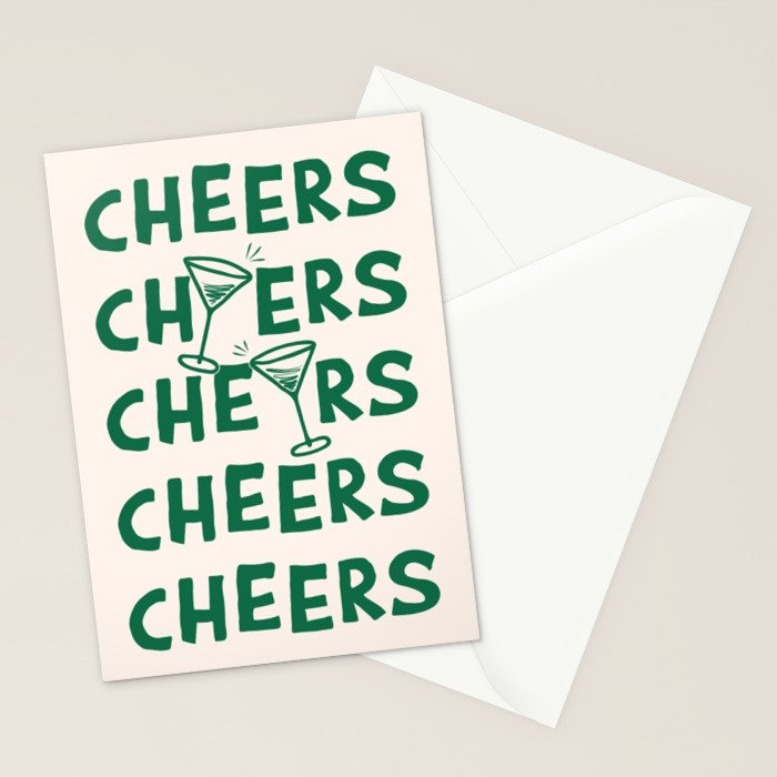 Cheers. Cocktails and Drinks in Green And Linen White Stationery Card Gallery Image 2