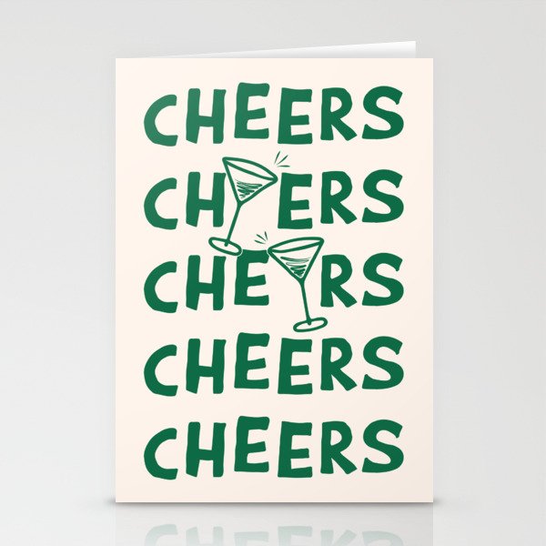 Cheers. Cocktails and Drinks in Green And Linen White Stationery Card Gallery Image 2