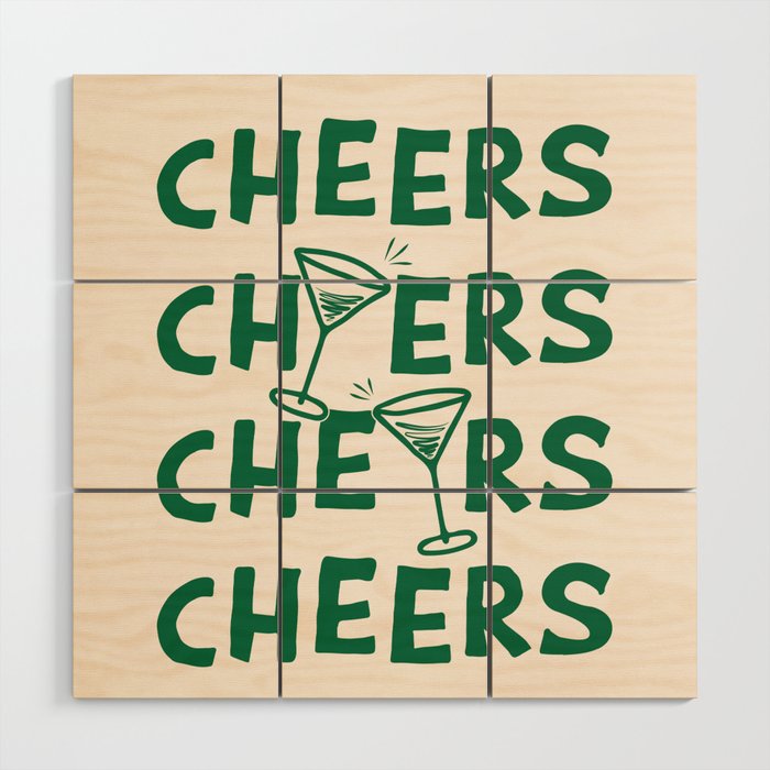 Cheers. Cocktails and Drinks in Green And Linen White Wood Wall Art Gallery Image 1