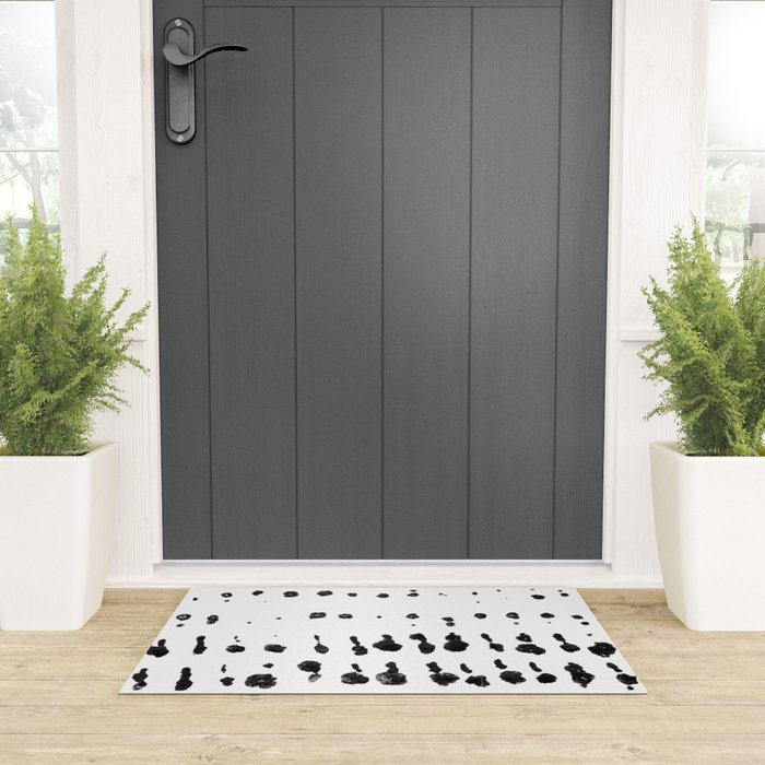 Medium Dots Pattern Black and White Distressed Texture Abstract Welcome Mat Gallery Image 3