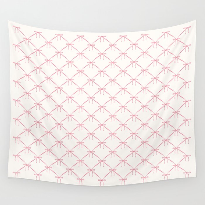 Bows & Ribbons Pattern I Pastel Pink Wall Tapestry Gallery Image 4