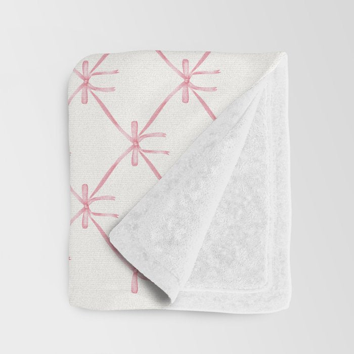 Bows & Ribbons Pattern I Pastel Pink Throw Blanket Gallery Image 3