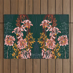 Alfons Mucha would love this flowers - emerald green Outdoor Rug Gallery Image 1
