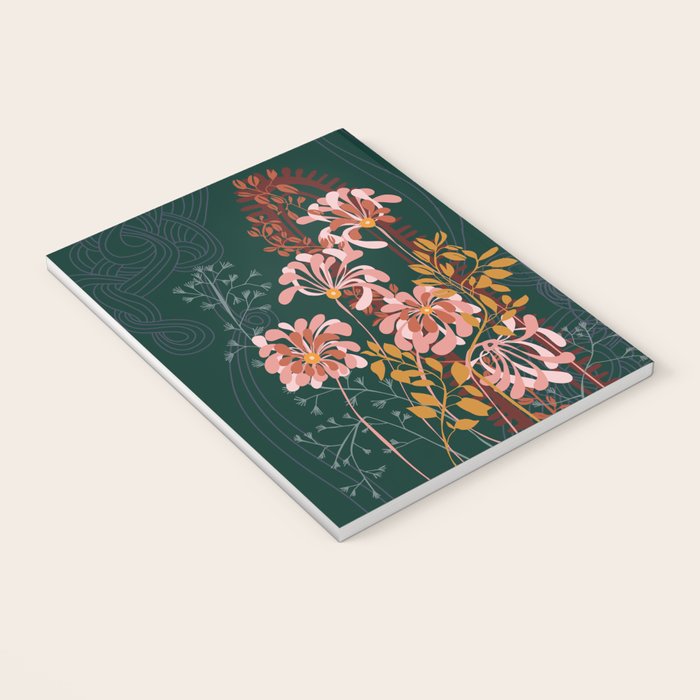Alfons Mucha would love this flowers - emerald green Notebook Gallery Image 3