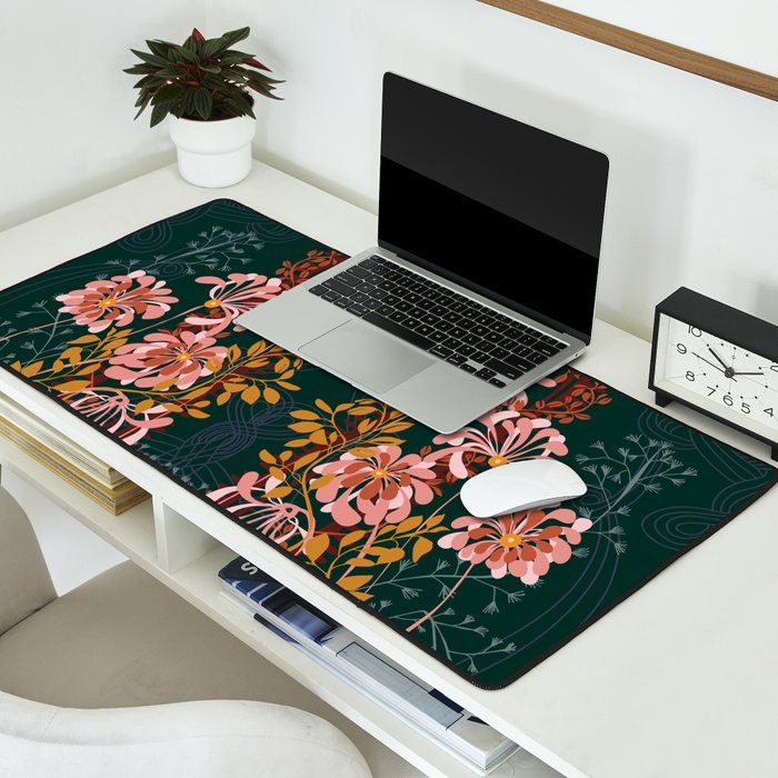 Alfons Mucha would love this flowers - emerald green Desk Mat Gallery Image 2