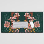 Alfons Mucha would love this flowers - emerald green Desk Mat Gallery Image 1