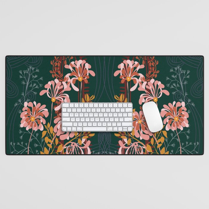 Alfons Mucha would love this flowers - emerald green Desk Mat Gallery Image 1
