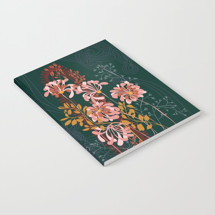 Alfons Mucha would love this flowers - emerald green Notebook Gallery Image 2
