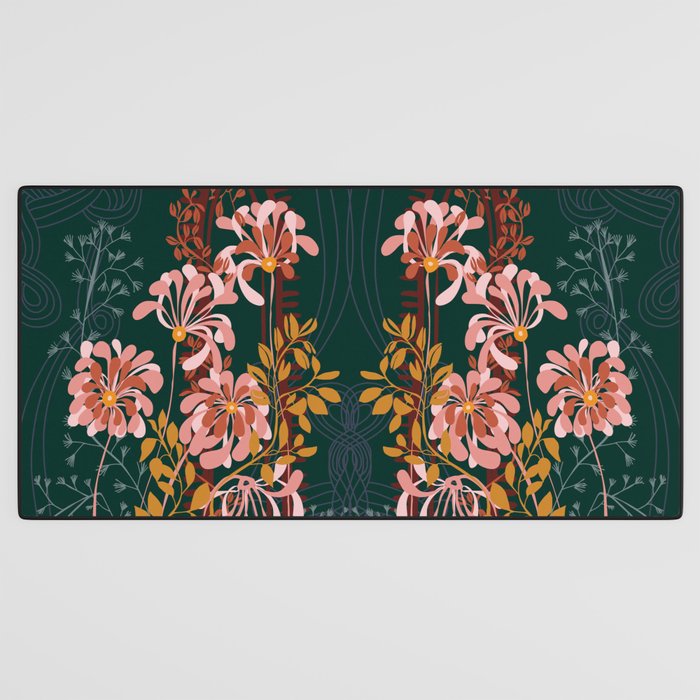 Alfons Mucha would love this flowers - emerald green Desk Mat Gallery Image 3