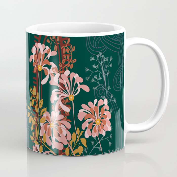 Alfons Mucha would love this flowers - emerald green Coffee Mug Gallery Image 1