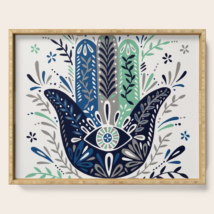Hamsa Hand - Navy Palette Serving Tray Gallery Image 1