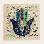 Hamsa Hand - Navy Palette Wood Wall Art Gallery Image 1