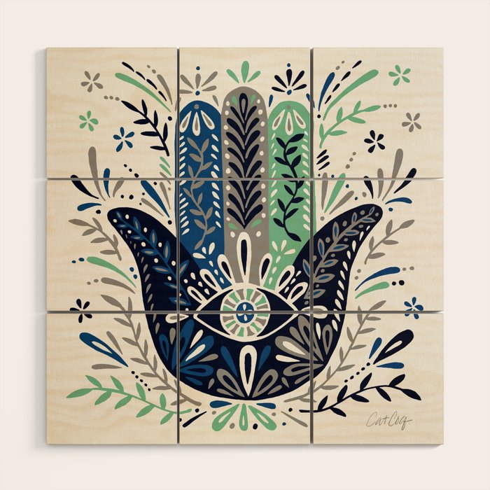 Hamsa Hand - Navy Palette Wood Wall Art Gallery Image 1