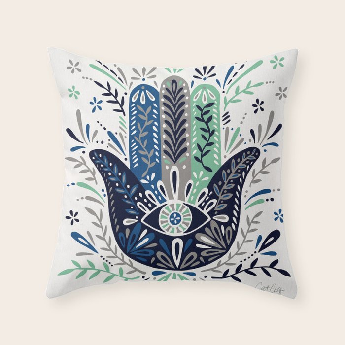 Hamsa Hand - Navy Palette Throw Pillow Gallery Image 6