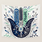 Hamsa Hand - Navy Palette Wall Tapestry Gallery Image 4