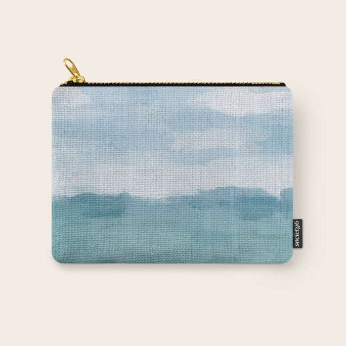Ocean Clouds - Mint Blue White Gray Abstract Wall Art Painting Carry All Pouch Gallery Image 1