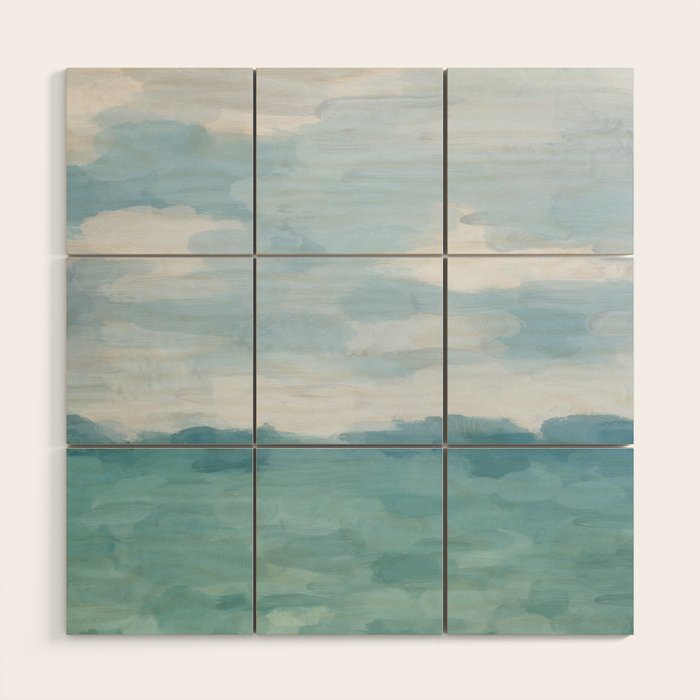 Ocean Clouds - Mint Blue White Gray Abstract Wall Art Painting Wood Wall Art Gallery Image 1
