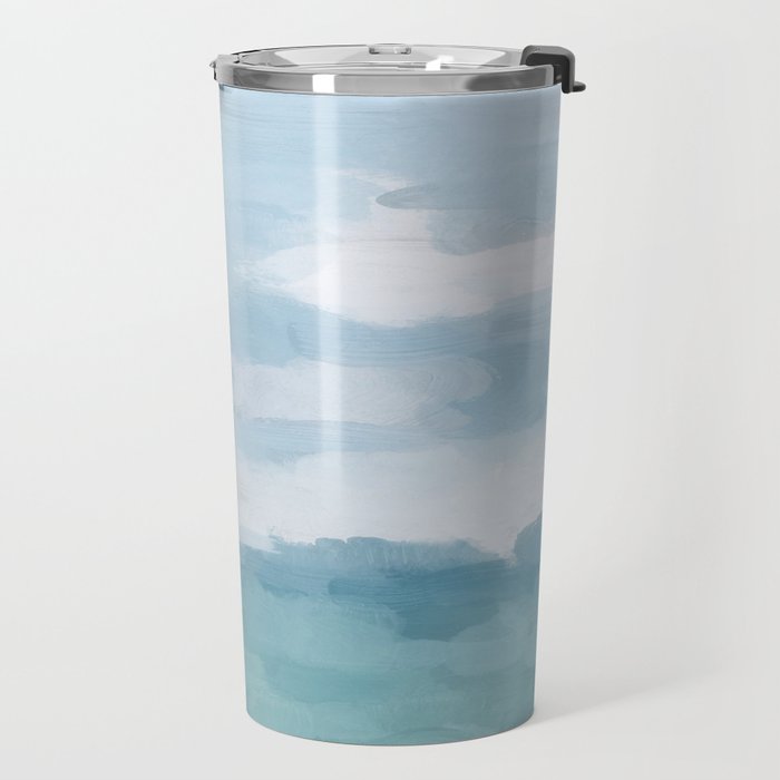 Ocean Clouds - Mint Blue White Gray Abstract Wall Art Painting Travel Mug Gallery Image 2