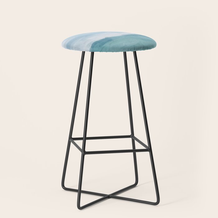 Ocean Clouds - Mint Blue White Gray Abstract Wall Art Painting Stool Gallery Image 1