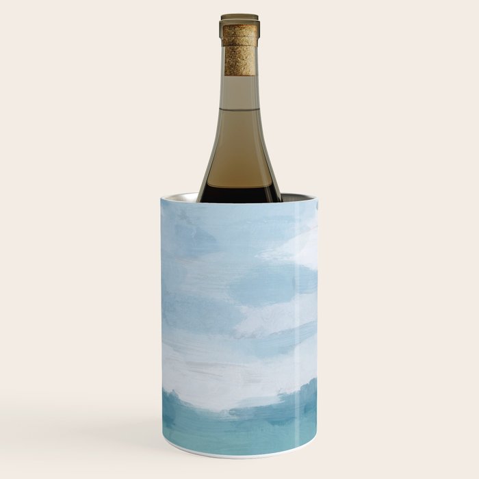 Ocean Clouds - Mint Blue White Gray Abstract Wall Art Painting Wine Chiller Gallery Image 1