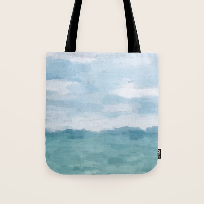 Ocean Clouds - Mint Blue White Gray Abstract Wall Art Painting Tote Bag Gallery Image 1