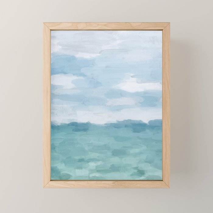 Ocean Clouds - Mint Blue White Gray Abstract Wall Art Painting Mini Art Print Gallery Image 1