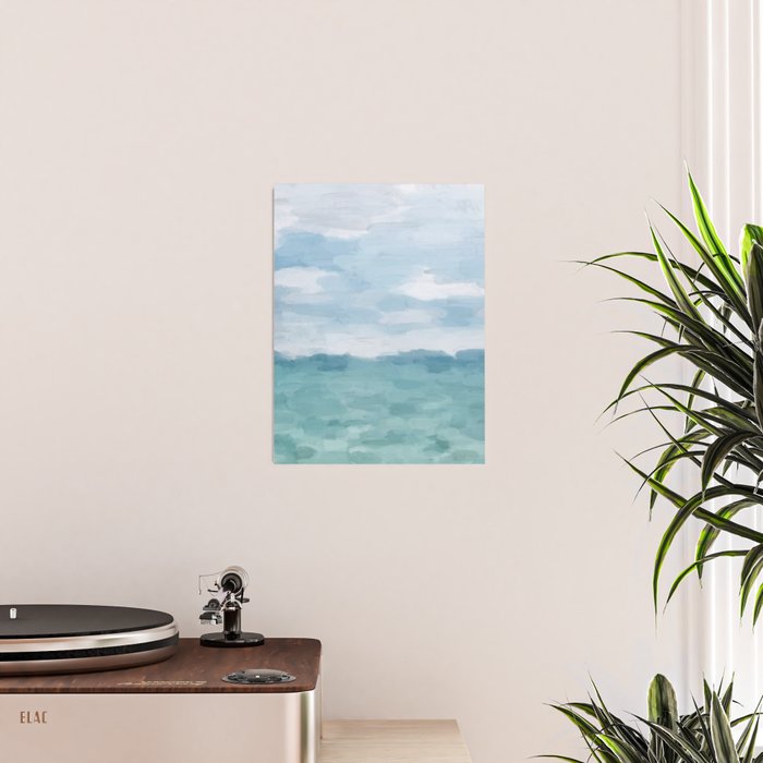 Ocean Clouds - Mint Blue White Gray Abstract Wall Art Painting Poster Gallery Image 2