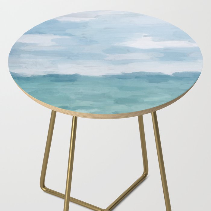 Ocean Clouds - Mint Blue White Gray Abstract Wall Art Painting Side Table Gallery Image 2
