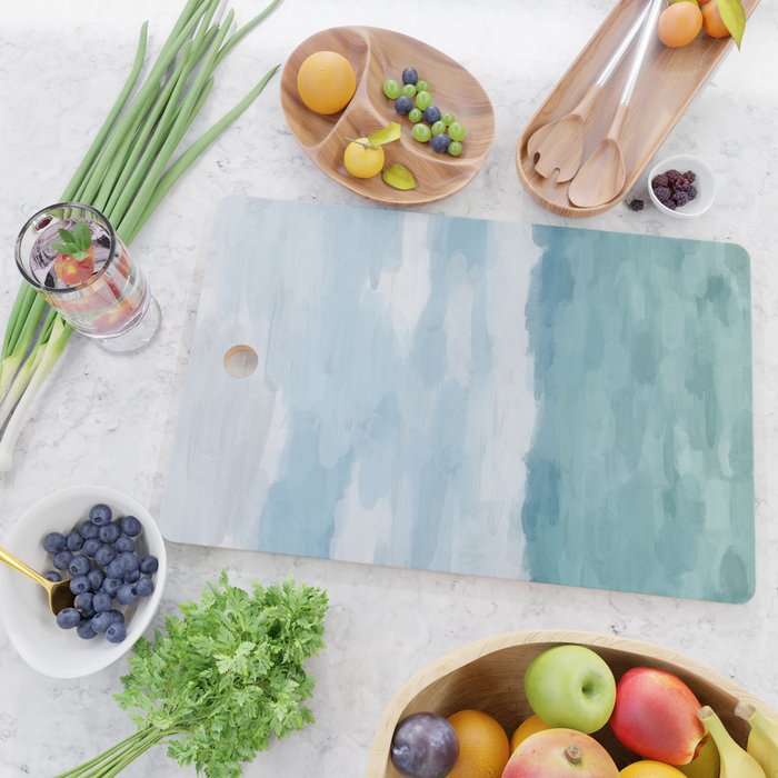 Ocean Clouds - Mint Blue White Gray Abstract Wall Art Painting Cutting Board Gallery Image 2