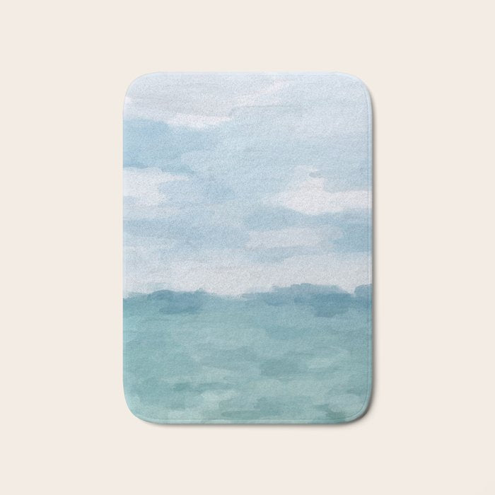Ocean Clouds - Mint Blue White Gray Abstract Wall Art Painting Bath Mat Gallery Image 1