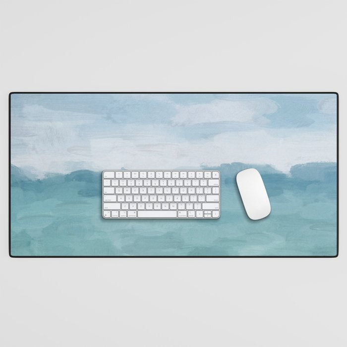 Ocean Clouds - Mint Blue White Gray Abstract Wall Art Painting Desk Mat Gallery Image 1