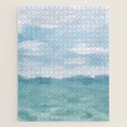 Ocean Clouds - Mint Blue White Gray Abstract Wall Art Painting Jigsaw Puzzle Gallery Image 1