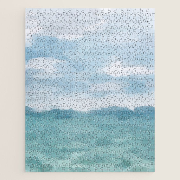 Ocean Clouds - Mint Blue White Gray Abstract Wall Art Painting Jigsaw Puzzle Gallery Image 1