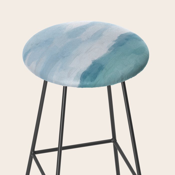 Ocean Clouds - Mint Blue White Gray Abstract Wall Art Painting Stool Gallery Image 2