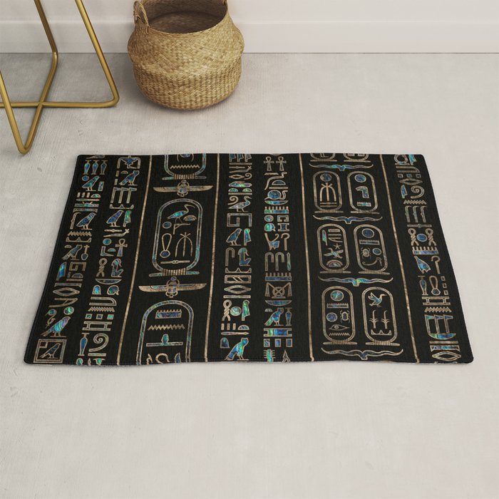 Egyptian hieroglyphs pattern Gold Abalone Rug Gallery Image 1