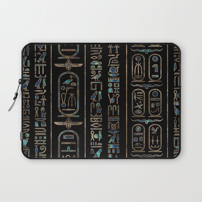Egyptian hieroglyphs pattern Gold Abalone Laptop Sleeve Gallery Image 1