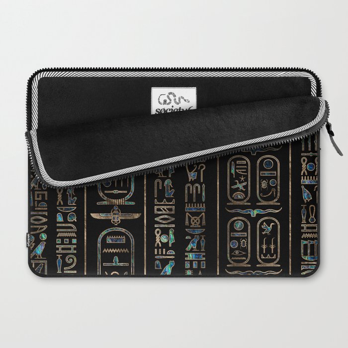 Egyptian hieroglyphs pattern Gold Abalone Laptop Sleeve Gallery Image 2