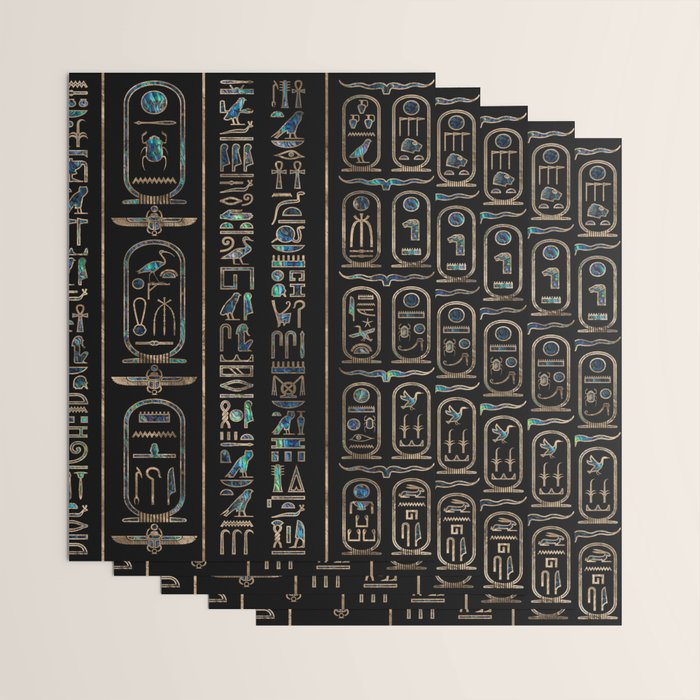 Egyptian hieroglyphs pattern Gold Abalone Wrapping Paper Gallery Image 3