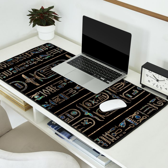 Egyptian hieroglyphs pattern Gold Abalone Desk Mat Gallery Image 2