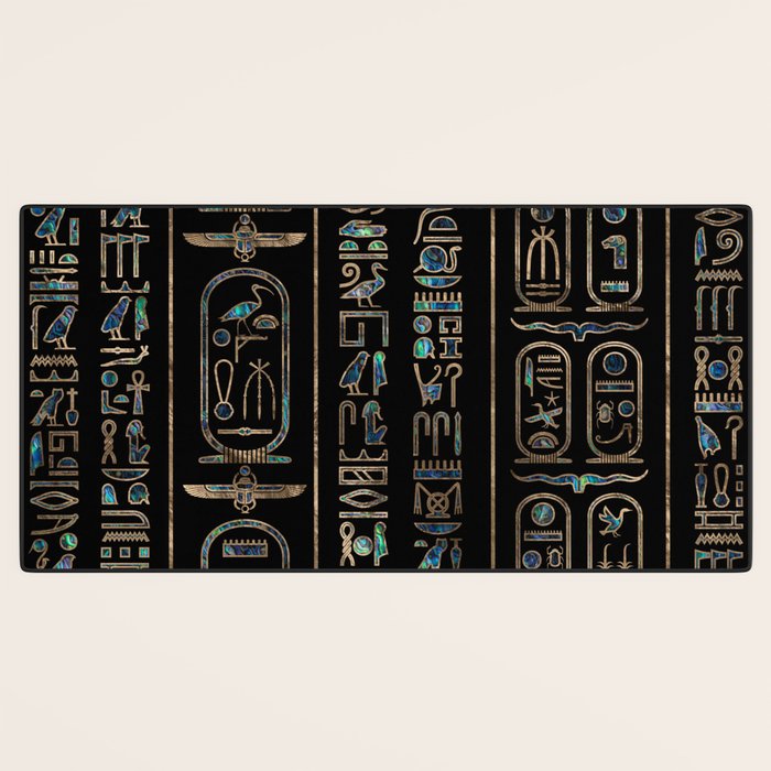 Egyptian hieroglyphs pattern Gold Abalone Desk Mat Gallery Image 3