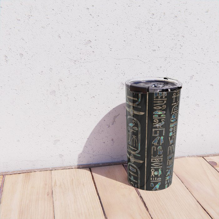 Egyptian hieroglyphs pattern Gold Abalone Travel Mug Gallery Image 4