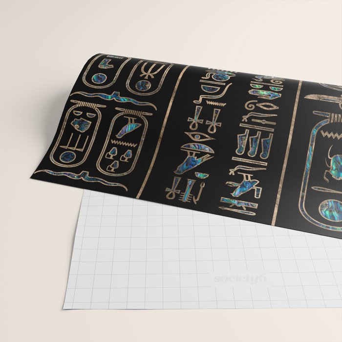 Egyptian hieroglyphs pattern Gold Abalone Wrapping Paper Gallery Image 2